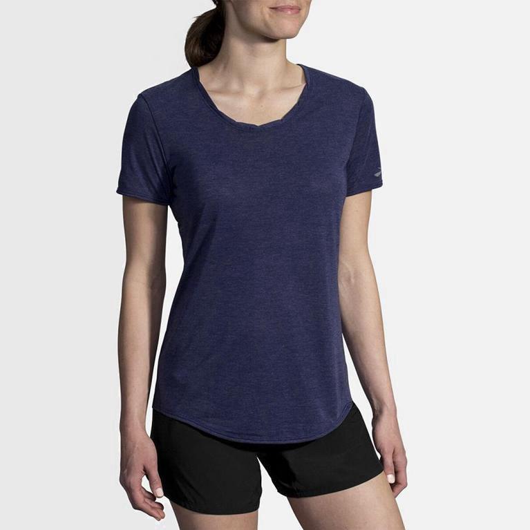 Brooks Distance NZ - Women's Short Sleeve Running Shirt - Blue (98025-UQPM)